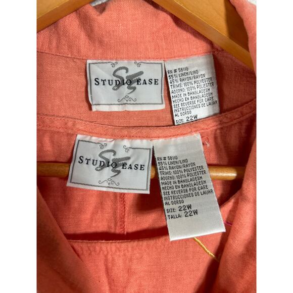 Vintage Dress Set 22W Coral Linen Blend Embroidered Tank Button Up Jacket - Picture 5 of 13